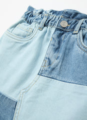 Ovs Short Paper-Bag Shirt In Patchwork Denim