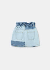 Ovs Short Paper-Bag Shirt In Patchwork Denim