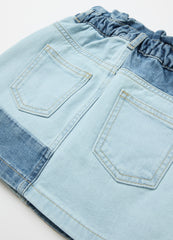 Ovs Short Paper-Bag Shirt In Patchwork Denim