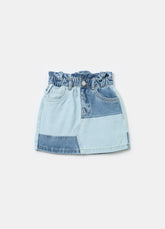 Ovs Short Paper-Bag Shirt In Patchwork Denim