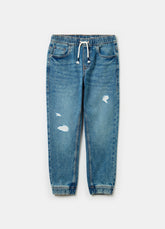 Ovs Denim Joggers With Drawstring And Abrasions