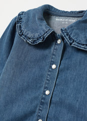 Ovs Denim Blouse With Bead Buttons And Collar