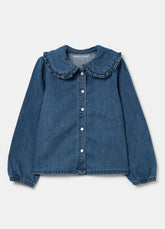 Ovs Denim Blouse With Bead Buttons And Collar