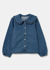 Ovs Denim Blouse With Bead Buttons And Collar