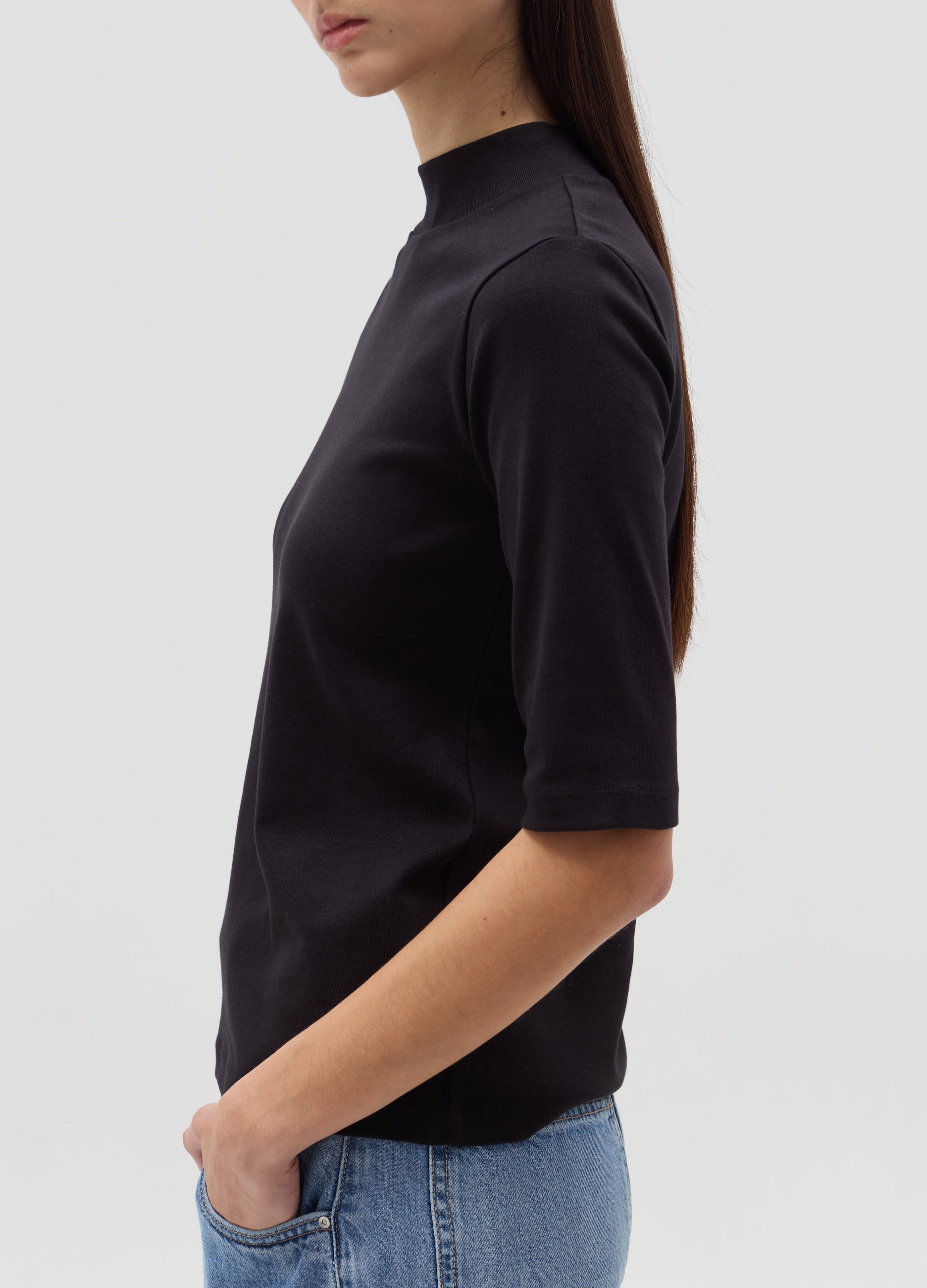 Ovs T-Shirt With Mock Neck And Elbow-Length Sleeves Ovs T-Shirt With Mock Neck And Elbow-Length Sleeves