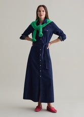 Ovs Long Shirt Dress In Denim With Belt