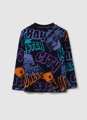 Ovs Cotton T-Shirt With Print And Long Sleeves