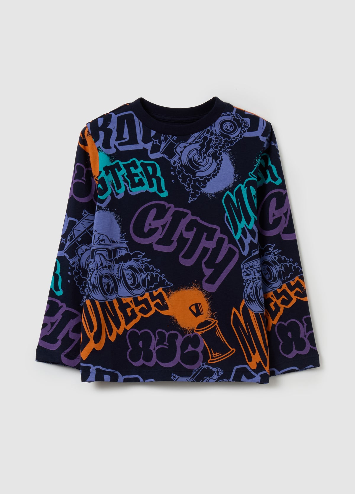 Ovs Cotton T-Shirt With Print And Long Sleeves