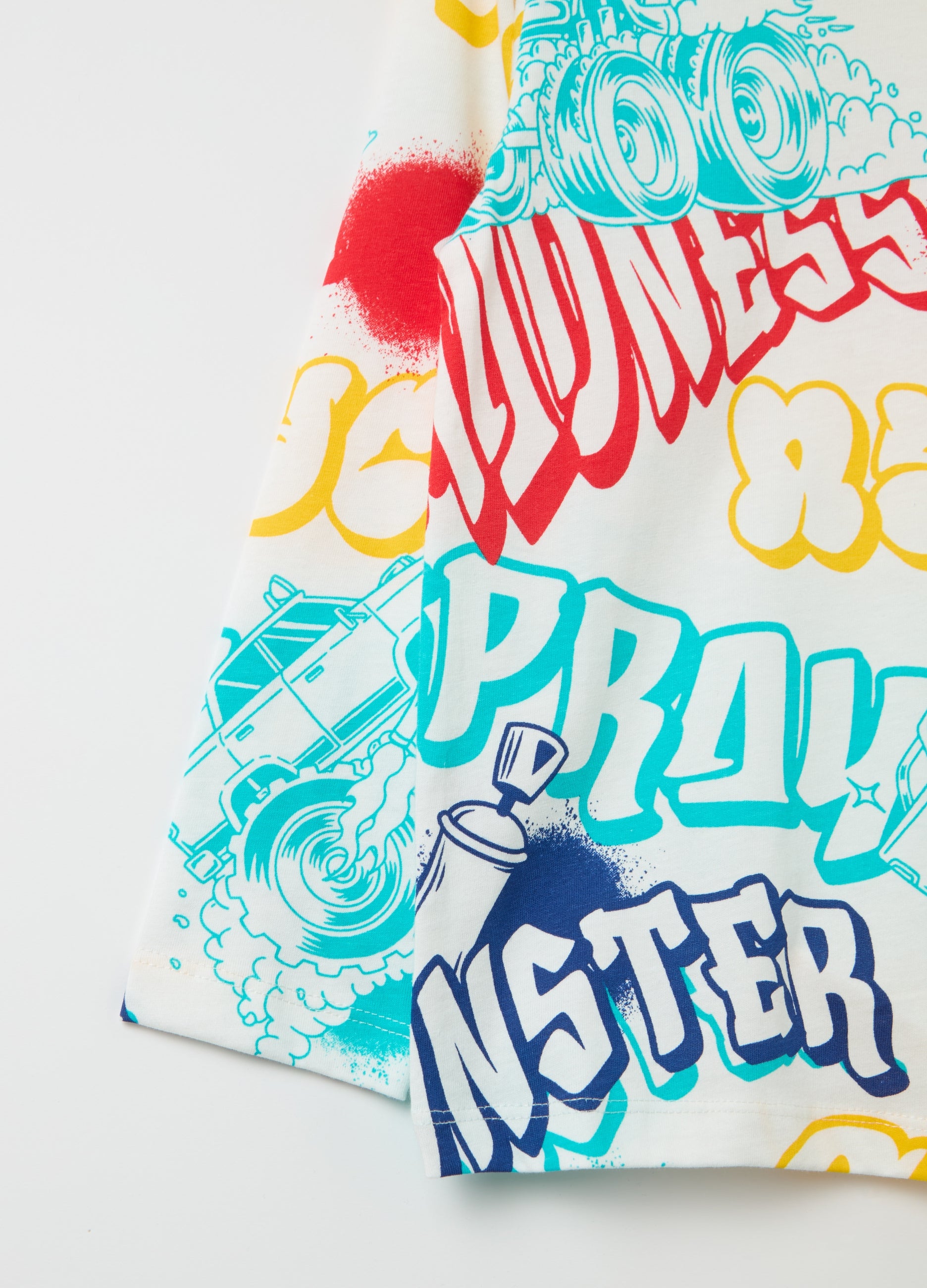 Ovs Cotton T-Shirt With Print And Long Sleeves Ovs Cotton T-Shirt With Print And Long Sleeves