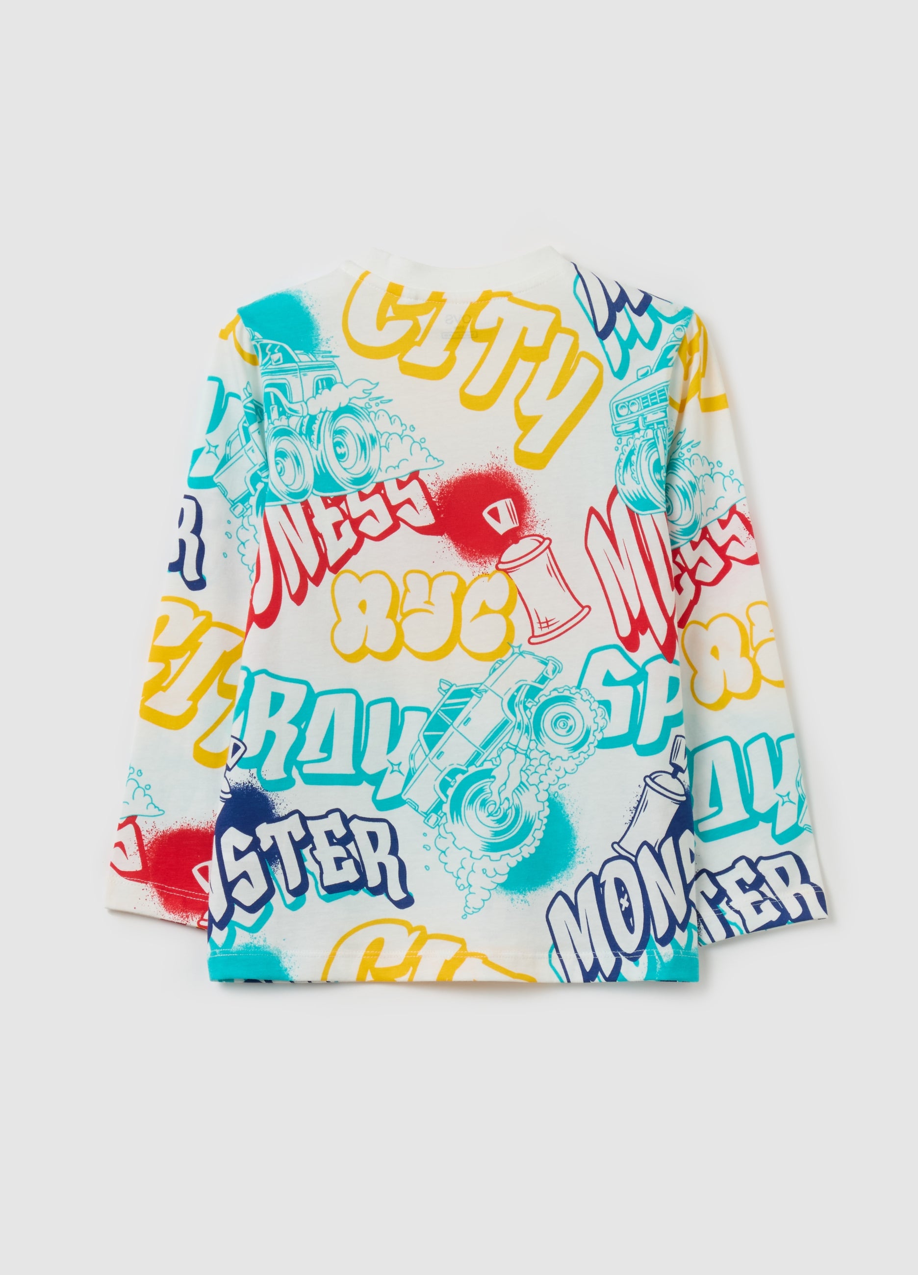 Ovs Cotton T-Shirt With Print And Long Sleeves Ovs Cotton T-Shirt With Print And Long Sleeves