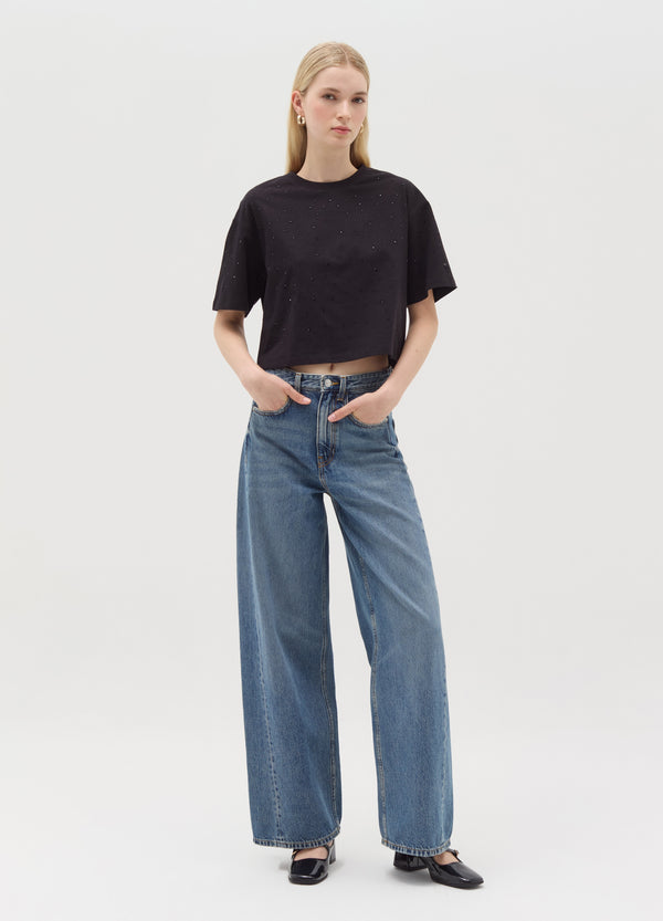 Ovs Cotton T-Shirt With Diamanté Motifs