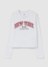 Ovs Crop T-Shirt With Long Sleeves And Print