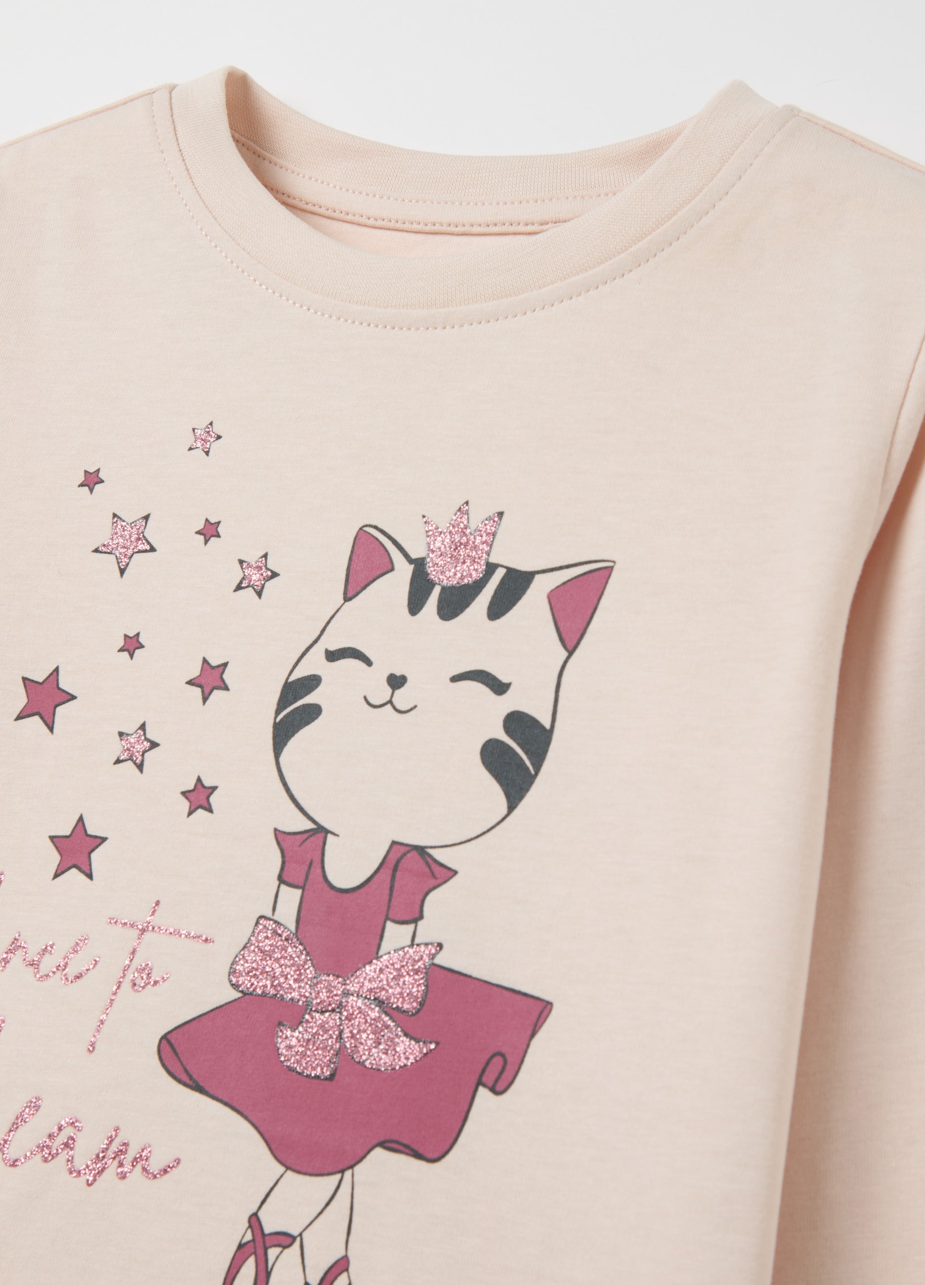 Ovs T-Shirt With Glitter Print And Long Sleeves Ovs T-Shirt With Glitter Print And Long Sleeves