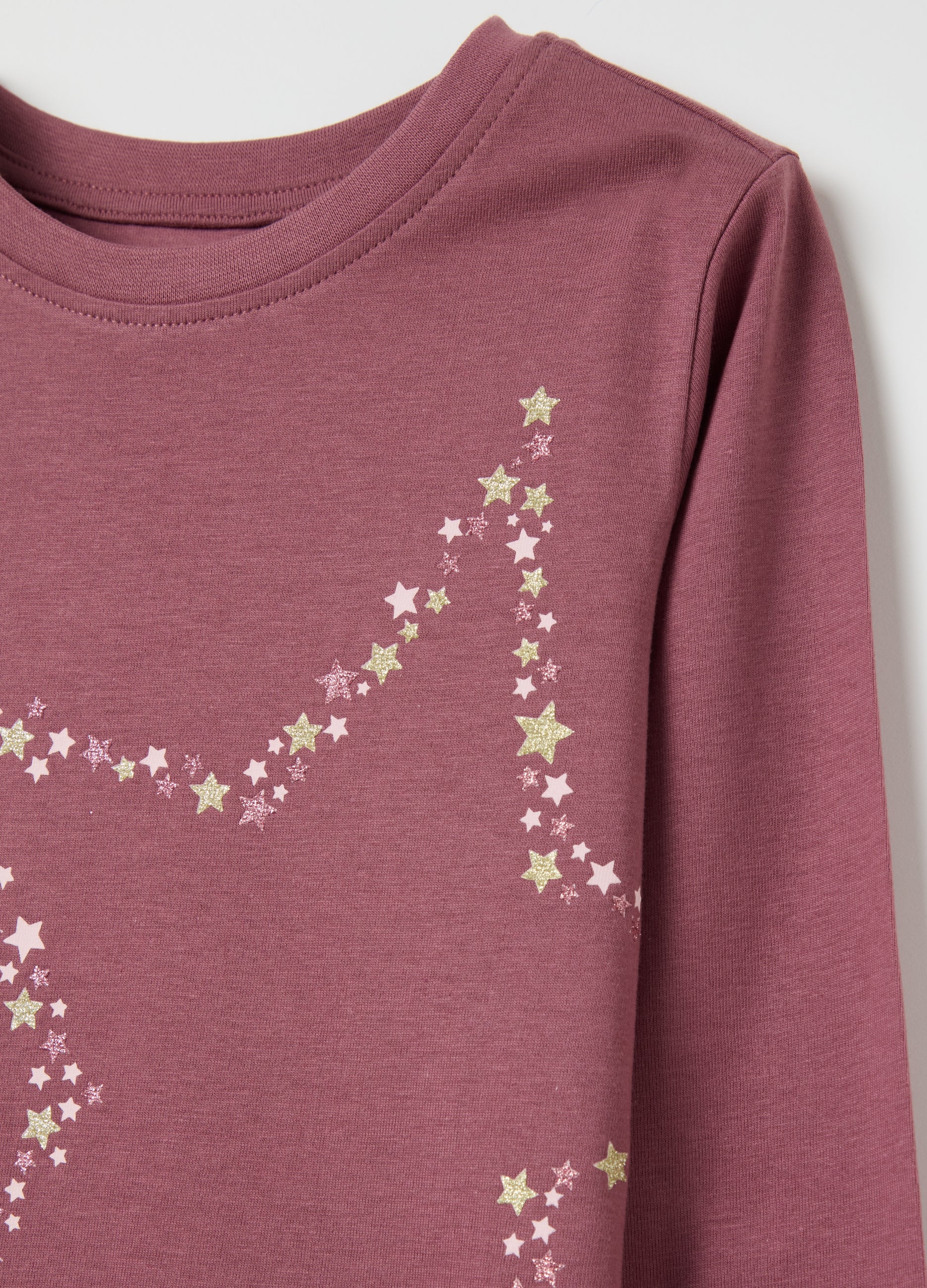 Ovs T-Shirt With Glitter Print And Long Sleeves Ovs T-Shirt With Glitter Print And Long Sleeves