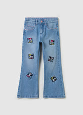 Ovs Flare-Fit Jeans With Five Pockets And Minnie Mouse Embroidery