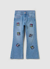Ovs Flare-Fit Jeans With Five Pockets And Minnie Mouse Embroidery