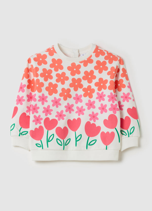 Ovs French Terry Sweatshirt With Flower Print