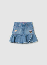 Ovs Denim Skirt With Flounce And Minnie Mouse Patch