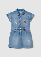Ovs Denim Dress With Minnie Mouse Embroidery And Patch