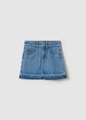 Ovs Denim Miniskirt With Stars Embroidery