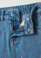 Ovs Denim Miniskirt With Stars Embroidery