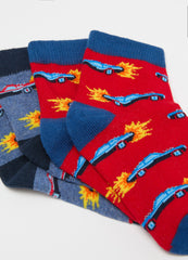 Ovs Five-Pair Pack Short Socks With Stripes And Race Car