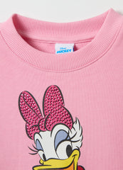 Ovs Cotton Sweatshirt With Diamantés And Daisy Duck Print