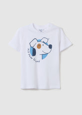 Ovs Cotton T-Shirt With ''My New Friend'' Puppy Print