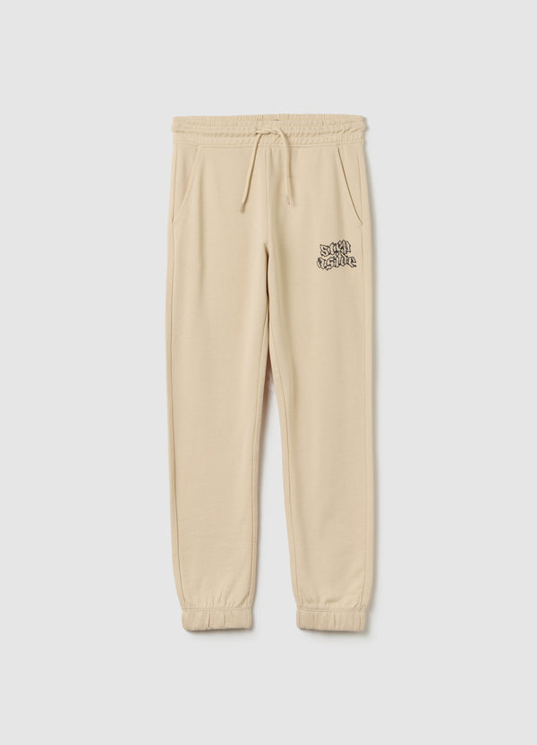 Ovs Joggers With Drawstring And ''Step Aside'' Print