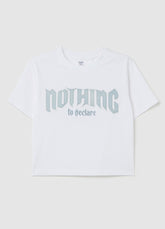 Ovs Cropped ''Nothing To Declare� T-Shirt In Cotton