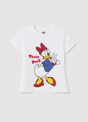 Ovs T-Shirt In Stretch Cotton With Diamanté And Daisy Duck Print