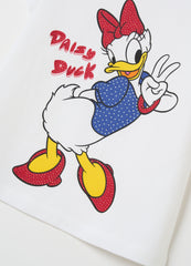 Ovs T-Shirt In Stretch Cotton With Diamanté And Daisy Duck Print