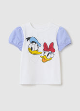 Ovs T-Shirt With Striped Sleeves And Donald And Daisy Duck Print