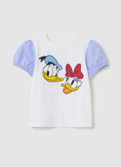 Ovs T-Shirt With Striped Sleeves And Donald And Daisy Duck Print