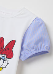 Ovs T-Shirt With Striped Sleeves And Donald And Daisy Duck Print