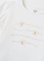 Ovs T-Shirt With Diamantés And Butterflies Application