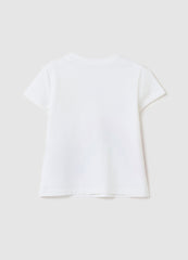 Ovs Stretch Cotton T-Shirt With Stitch Print And Diamantés