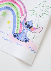 Ovs Stretch Cotton T-Shirt With Stitch Print And Diamantés