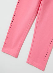 Ovs Stretch Cotton Leggings With Diamanté Motif