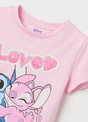 Ovs Cotton T-Shirt With Angel & Stitch Print