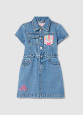 Ovs Short-Sleeved Dress In Denim With Embroidery