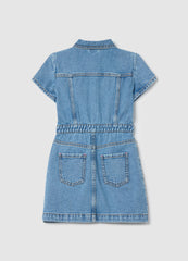 Ovs Short-Sleeved Dress In Denim With Embroidery