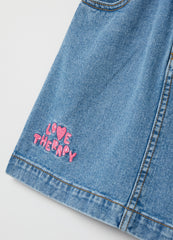 Ovs Short-Sleeved Dress In Denim With Embroidery