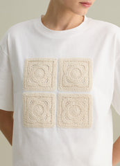 Ovs White Boxy Fit T-Shirt With Crochet Detail