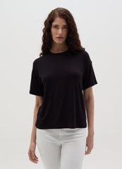 Ovs Black Short Sleeve Stretch Viscose T-Shirt