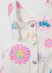 Ovs Denim Pinafore With Flowers Print