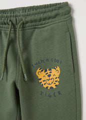 Ovs Cotton Joggers With Drawstring And Tiger Print