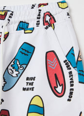 Ovs Cotton Bermuda Shorts With Drawstring And Print