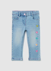 Ovs Jeans With Five Pockets And Hearts And Flowers Embroidery