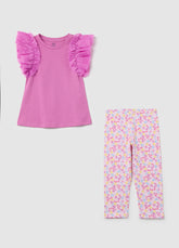 Ovs Cotton Jogging Set With Flounce And Print